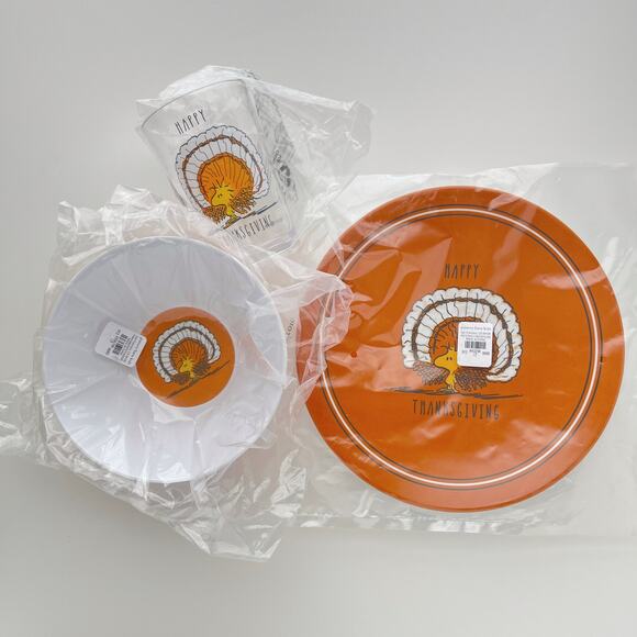 Pottery Barn Woodstock Peanuts Plate Bowl Cup Set - Thanksgiving Turkey Snoopy - Picture 5 of 7